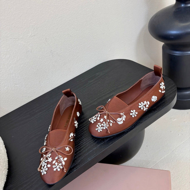 MIUMIU 25S MARY JANE SHOES IN DARK BROWN SATIN