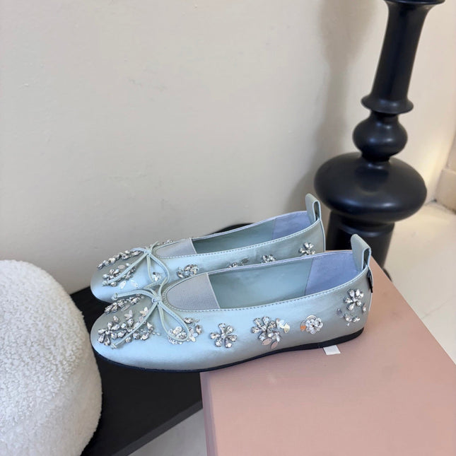 MIUMIU 25S MARY JANE SHOES IN LIGHT BLUE SATIN