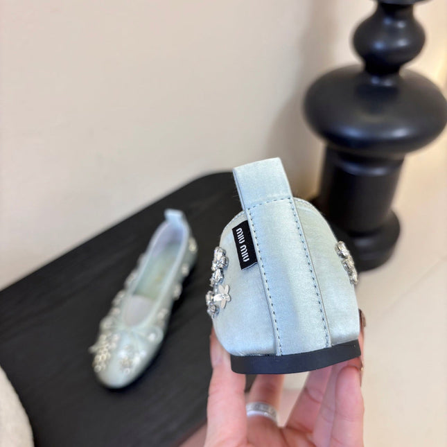 MIUMIU 25S MARY JANE SHOES IN LIGHT BLUE SATIN