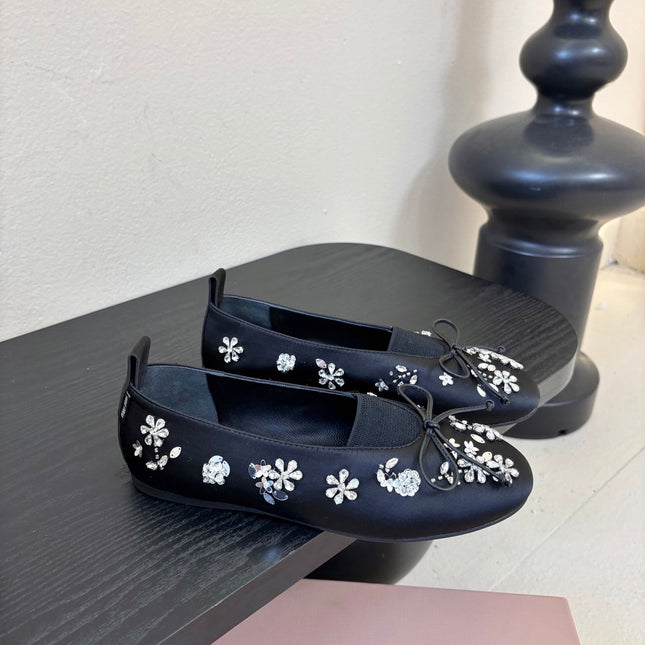 MIUMIU 25S MARY JANE SHOES IN NAVY BLUE SATIN