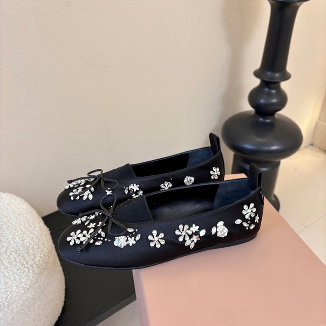 MIUMIU 25S MARY JANE SHOES IN NAVY BLUE SATIN