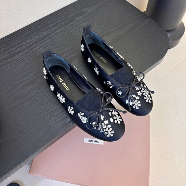 MIUMIU 25S MARY JANE SHOES IN NAVY BLUE SATIN