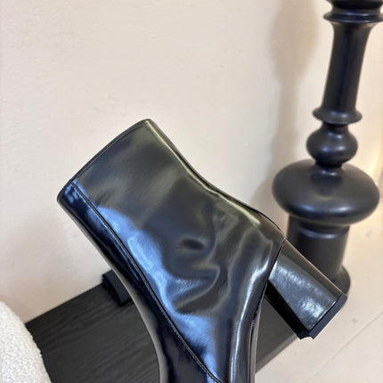 YSL 26S HEELED ANKLE BOOTS IN BLACK SHINY CALFSKIN