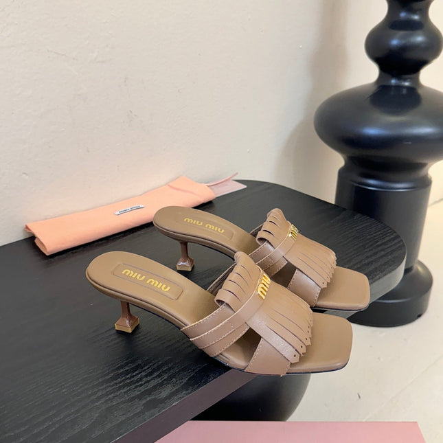 MIUMIU 26S HIGH-HEEL SANDALS 40MM IN BROWN CALFSKIN