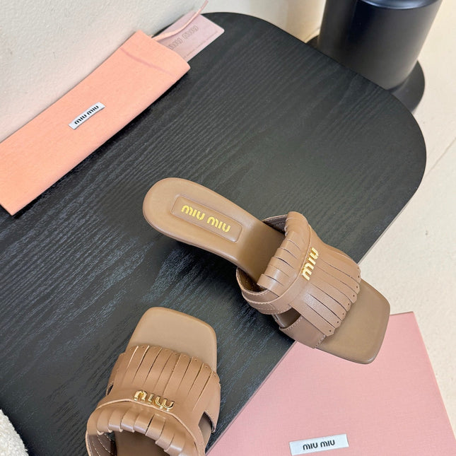 MIUMIU 26S HIGH-HEEL SANDALS 40MM IN BROWN CALFSKIN