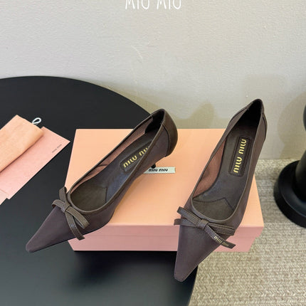MIUMIU 26S HIGH-HEEL IN DARK BROWN MESH AND LAMBSKIN WITH BOW