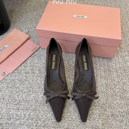 MIUMIU 26S HIGH-HEEL IN DARK BROWN MESH AND LAMBSKIN WITH BOW