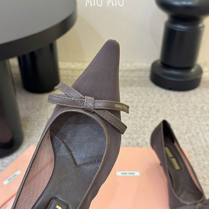 MIUMIU 26S HIGH-HEEL IN DARK BROWN MESH AND LAMBSKIN WITH BOW