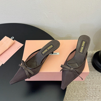 MIUMIU 26S HEEL MULES IN CHOCOLATE BROWN MESH AND LAMBSKIN