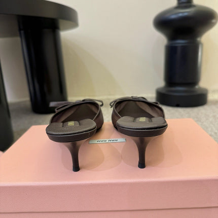 MIUMIU 26S HEEL MULES IN CHOCOLATE BROWN MESH AND LAMBSKIN