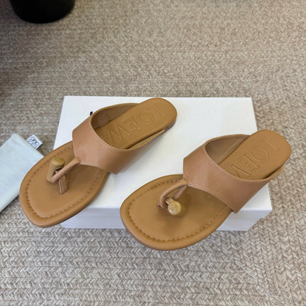 LOEWE 26S TOGGLE FLAT SANDAL IN TAN BROWN CALFSKIN