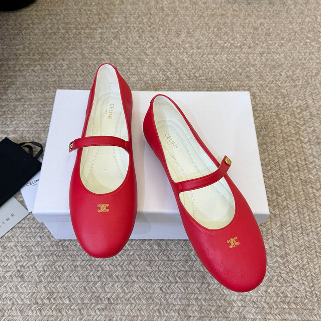 CELINE 26S BALLERINA FLATS IN RED LAMBSKIN