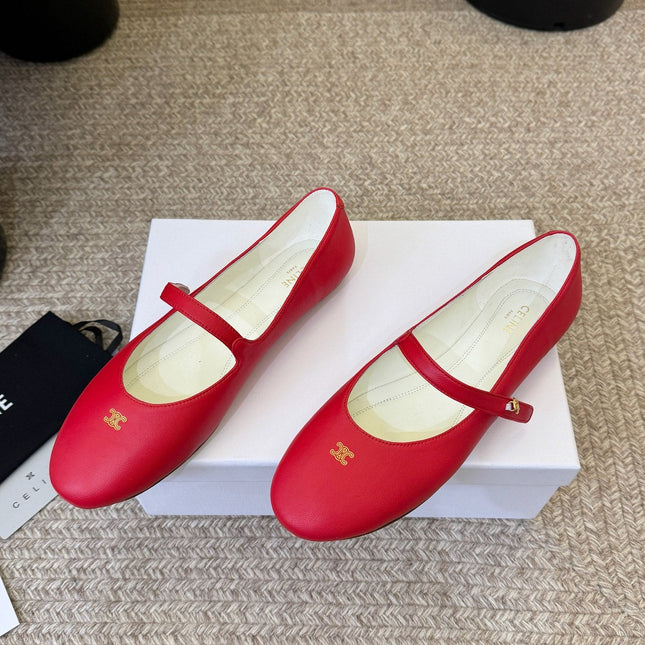CELINE 26S BALLERINA FLATS IN RED LAMBSKIN