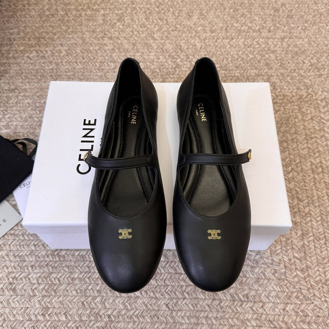CELINE 26S BALLERINA FLATS IN BLACK LAMBSKIN