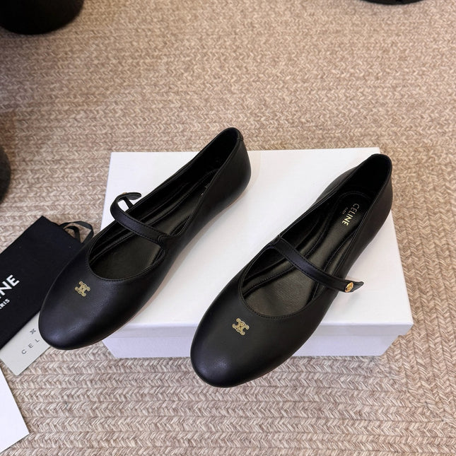 CELINE 26S BALLERINA FLATS IN BLACK LAMBSKIN