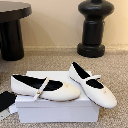 CELINE 26S BALLERINA FLATS IN WHITE LAMBSKIN