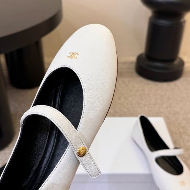 CELINE 26S BALLERINA FLATS IN WHITE LAMBSKIN