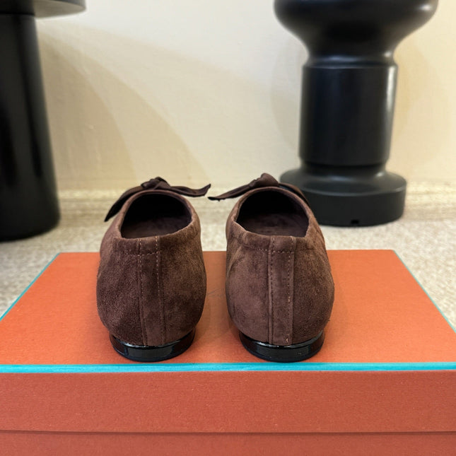 LP 26S BALLET FLATS IN DARK BROWN SUEDE WITH SATIN BOW