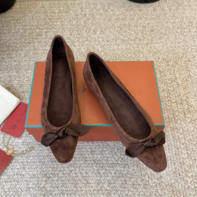 LP 26S BALLET FLATS IN DARK BROWN SUEDE WITH SATIN BOW