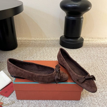 LP 26S BALLET FLATS IN DARK BROWN SUEDE WITH SATIN BOW