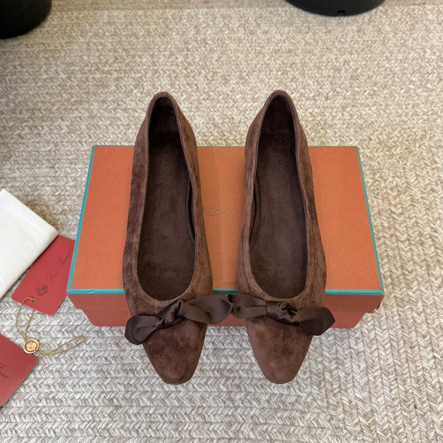 LP 26S BALLET FLATS IN DARK BROWN SUEDE WITH SATIN BOW