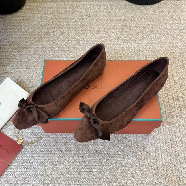 LP 26S BALLET FLATS IN DARK BROWN SUEDE WITH SATIN BOW