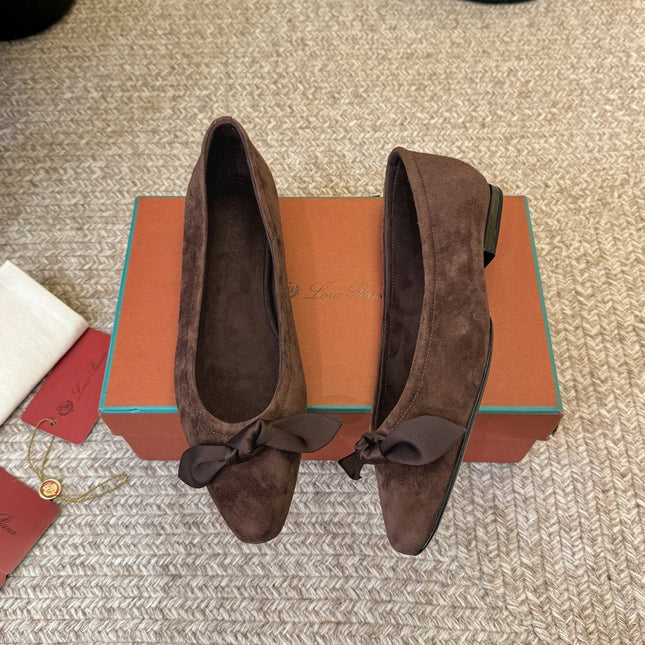 LP 26S BALLET FLATS IN DARK BROWN SUEDE WITH SATIN BOW