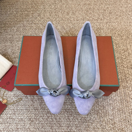 LP 26S BALLET FLATS IN LAVENDER PURPLE SUEDE WITH SATIN BOW