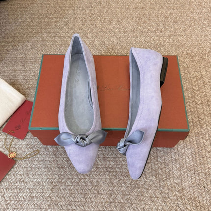 LP 26S BALLET FLATS IN LAVENDER PURPLE SUEDE WITH SATIN BOW
