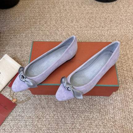LP 26S BALLET FLATS IN LAVENDER PURPLE SUEDE WITH SATIN BOW