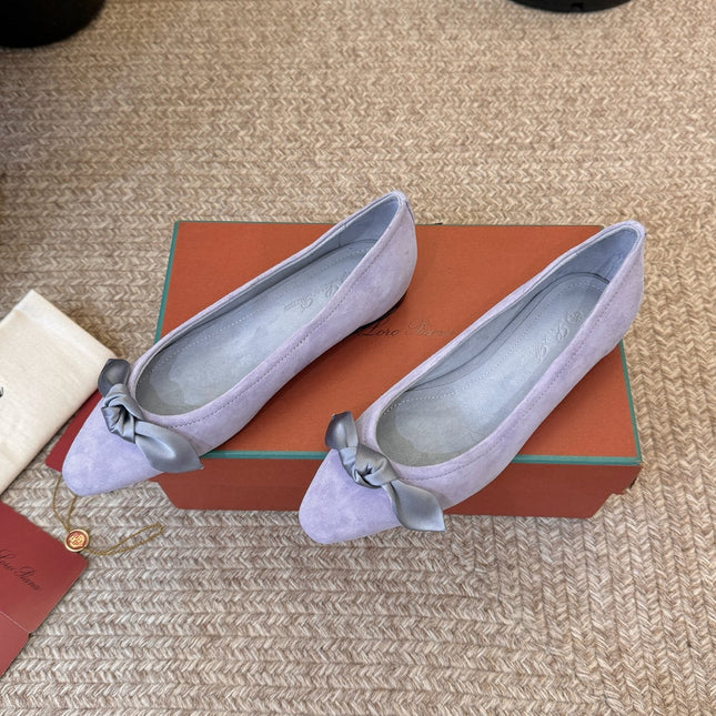 LP 26S BALLET FLATS IN LAVENDER PURPLE SUEDE WITH SATIN BOW