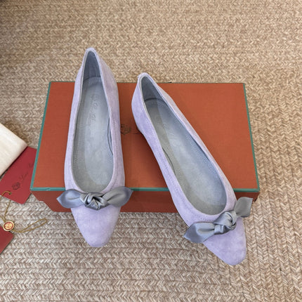 LP 26S BALLET FLATS IN LAVENDER PURPLE SUEDE WITH SATIN BOW