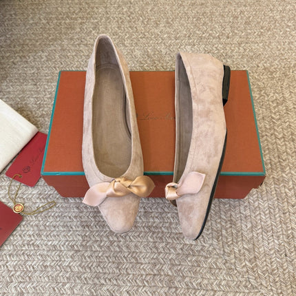 LP 26S BALLET FLATS IN NUDE PINK SUEDE WITH SATIN BOW