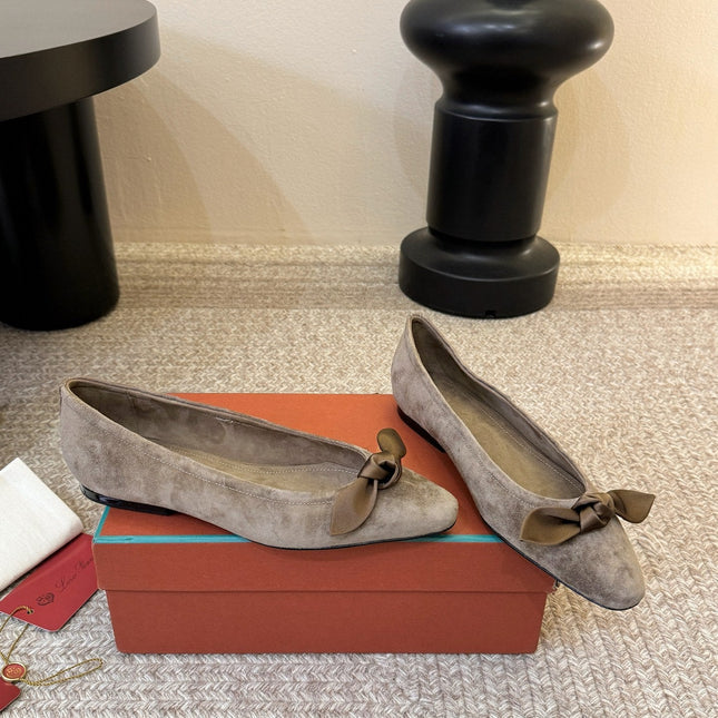 LP 26S BALLET FLATS IN BROWN SUEDE WITH SATIN BOW