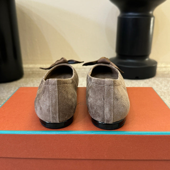 LP 26S BALLET FLATS IN BROWN SUEDE WITH SATIN BOW