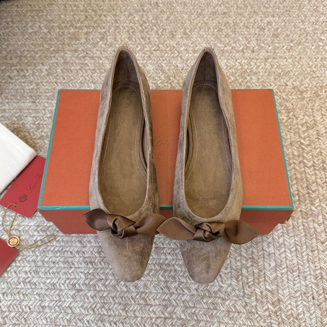 LP 26S BALLET FLATS IN BROWN SUEDE WITH SATIN BOW