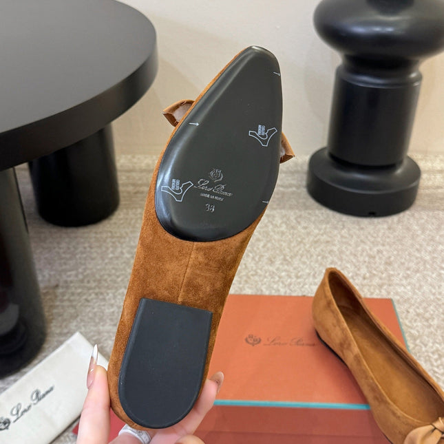 LP 26S BALLET FLATS IN CAMEL BROWN SUEDE WITH SATIN BOW