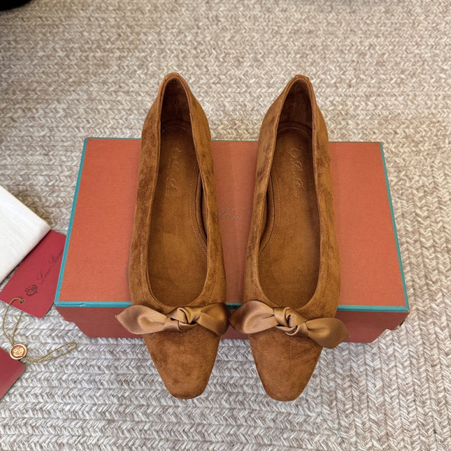 LP 26S BALLET FLATS IN CAMEL BROWN SUEDE WITH SATIN BOW