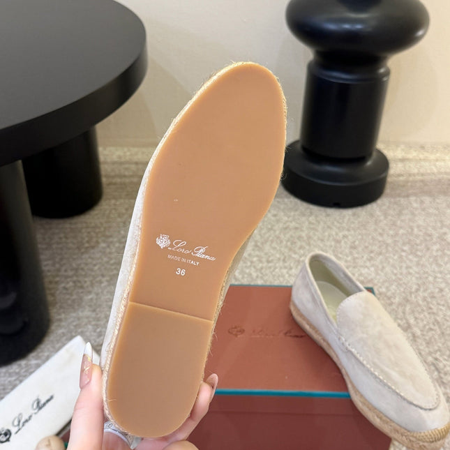 LP 26S ESPADRILLE LOAFERS IN LIGHT GREY SUEDE WITH JUTE TRIM