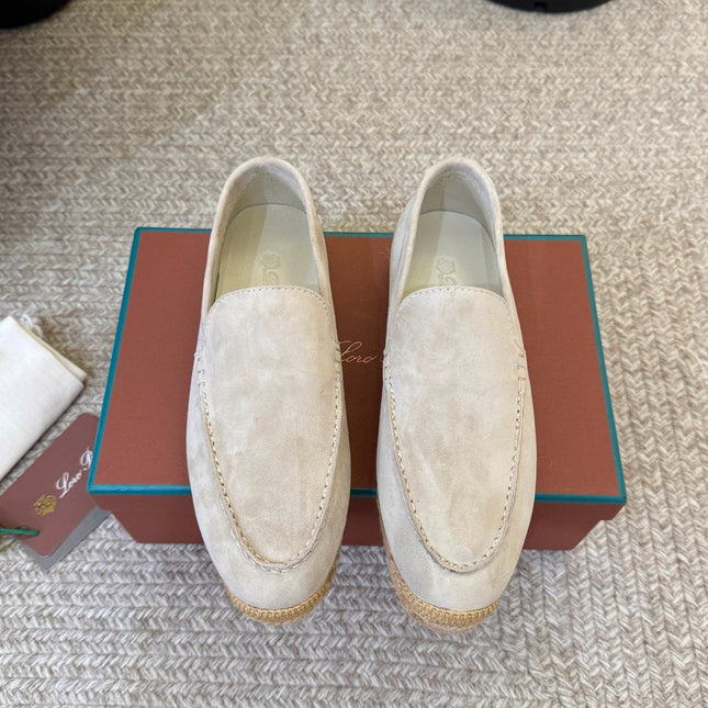 LP 26S ESPADRILLE LOAFERS IN LIGHT GREY SUEDE WITH JUTE TRIM