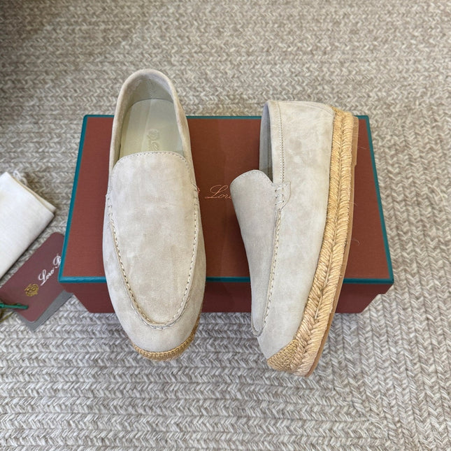 LP 26S ESPADRILLE LOAFERS IN LIGHT GREY SUEDE WITH JUTE TRIM