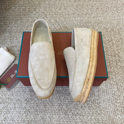 LP 26S ESPADRILLE LOAFERS IN LIGHT GREY SUEDE WITH JUTE TRIM