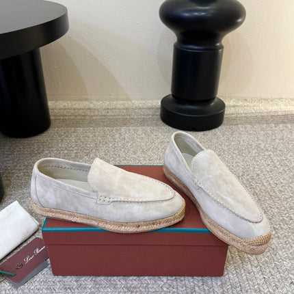 LP 26S ESPADRILLE LOAFERS IN LIGHT GREY SUEDE WITH JUTE TRIM