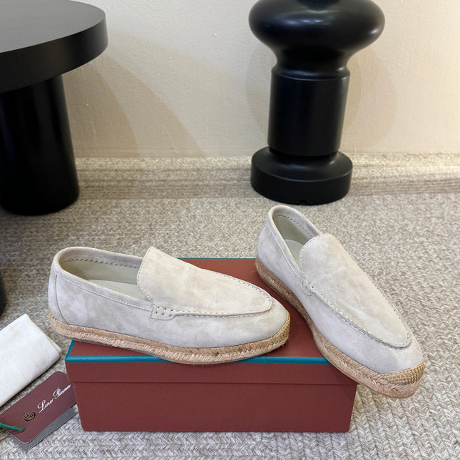LP 26S ESPADRILLE LOAFERS IN LIGHT GREY SUEDE WITH JUTE TRIM