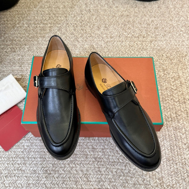LP 26S MONK STRAP LOAFERS IN BLACK CALFSKIN SILVER HARDWARE