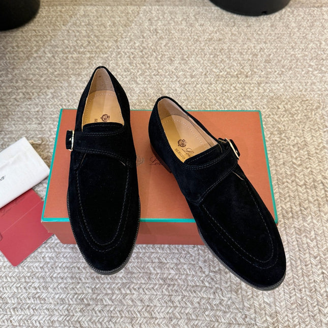 LP 26S MONK STRAP LOAFERS IN BLACK SUEDE SILVER HARDWARE