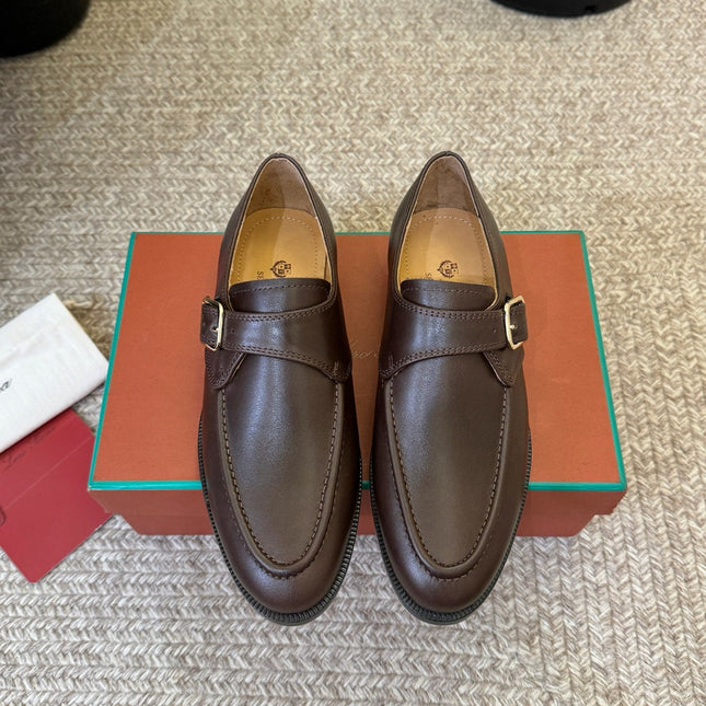 LP 26S MONK STRAP LOAFERS IN DARK BROWN CALFSKIN SILVER HARDWARE