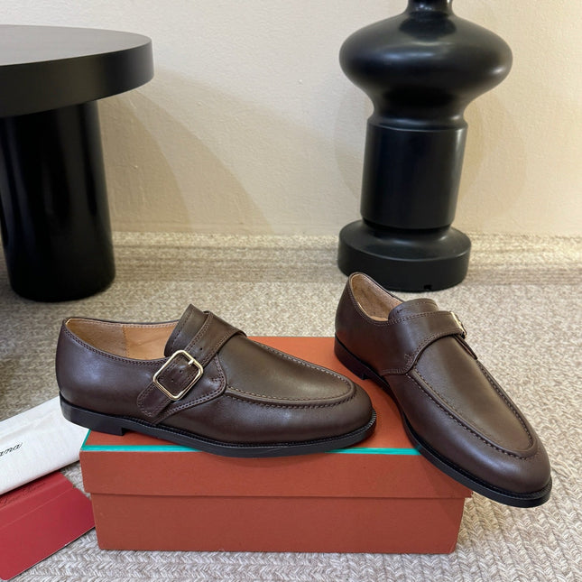 LP 26S MONK STRAP LOAFERS IN DARK BROWN CALFSKIN SILVER HARDWARE