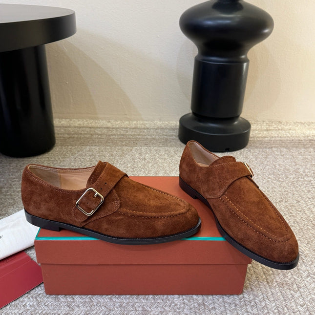 LP 26S MONK STRAP LOAFERS IN CARAMEL BROWN SUEDE SILVER HARDWARE