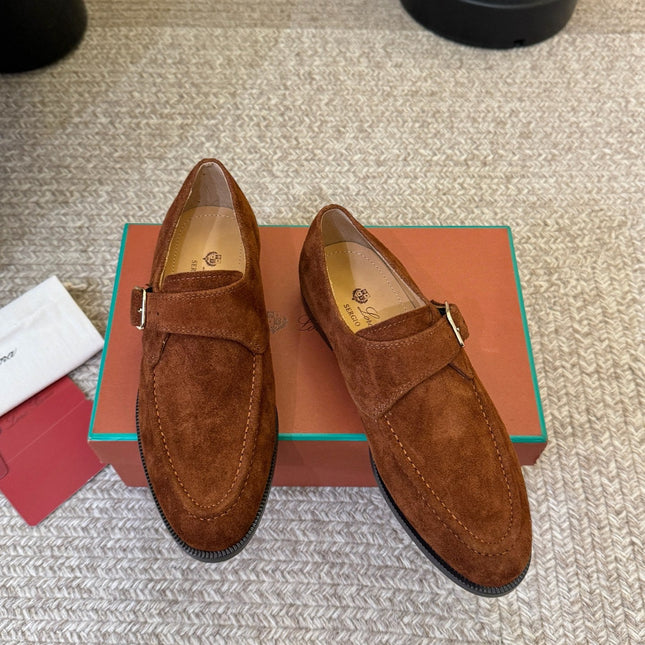 LP 26S MONK STRAP LOAFERS IN CARAMEL BROWN SUEDE SILVER HARDWARE